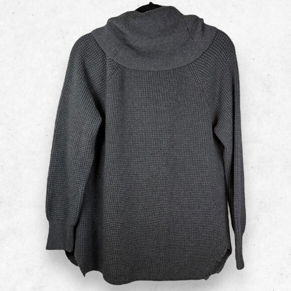 Michael Kors Women's L Oversized Waffleknit Cowl Sweater Charcoal Pullover - Picture 2 of 6